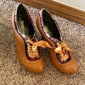 Poetic License London Tan Leather Lace-Up Women's Heels